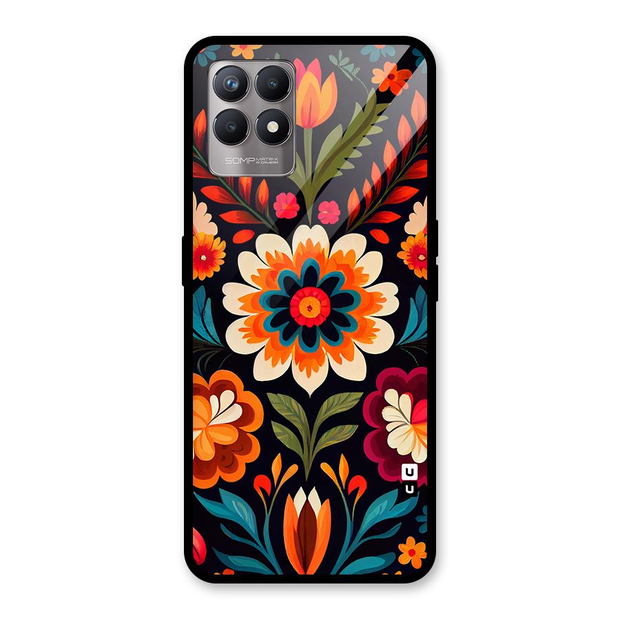 Colorful Mexican Floral Pattern Glass Back Case for Realme Narzo 50