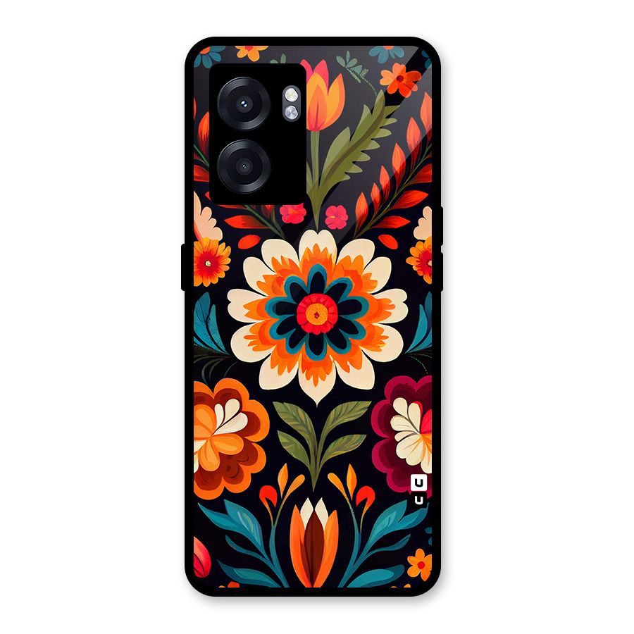 Colorful Mexican Floral Pattern Glass Back Case for Realme Narzo 50 5G