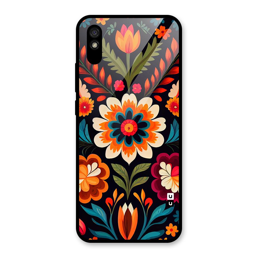 Colorful Mexican Floral Pattern Glass Back Case for Redmi 9A