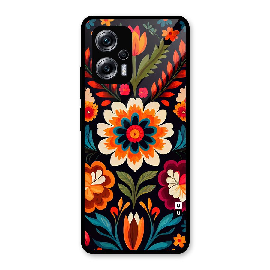 Colorful Mexican Floral Pattern Glass Back Case for Redmi K50i