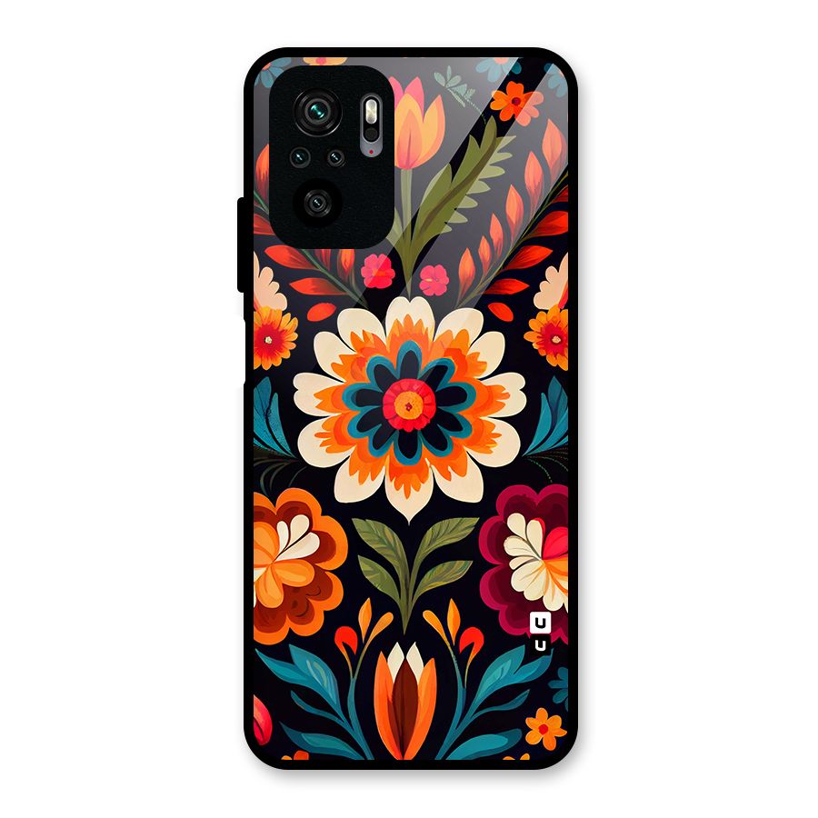 Colorful Mexican Floral Pattern Glass Back Case for Redmi Note 10S