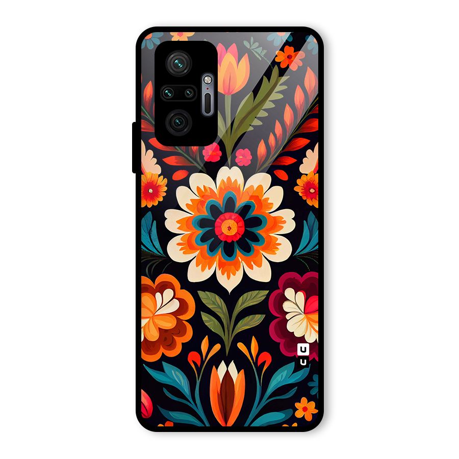 Colorful Mexican Floral Pattern Glass Back Case for Redmi Note 10 Pro