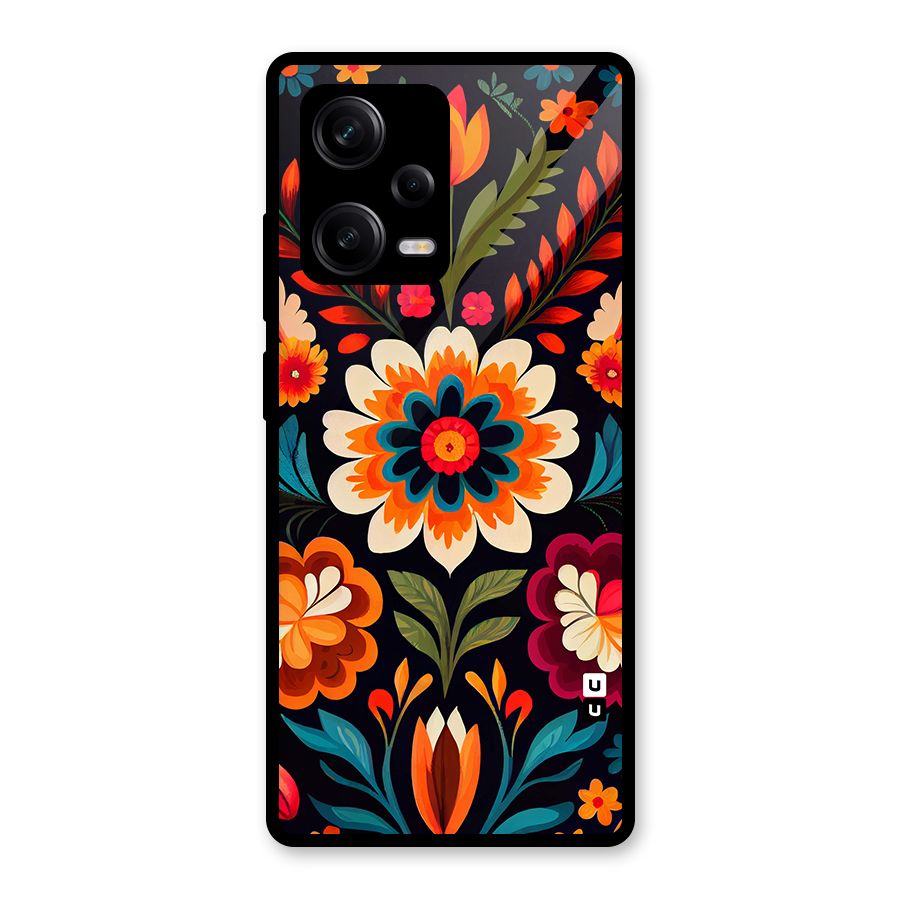 Colorful Mexican Floral Pattern Glass Back Case for Redmi Note 12 Pro