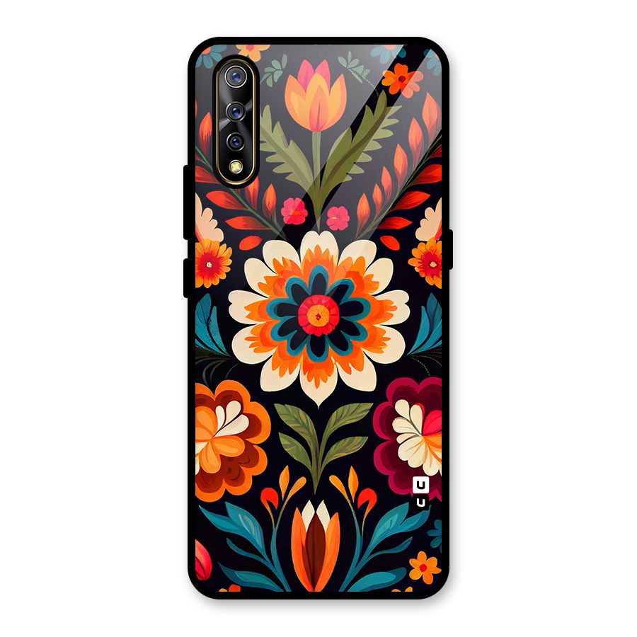 Colorful Mexican Floral Pattern Glass Back Case for Vivo S1