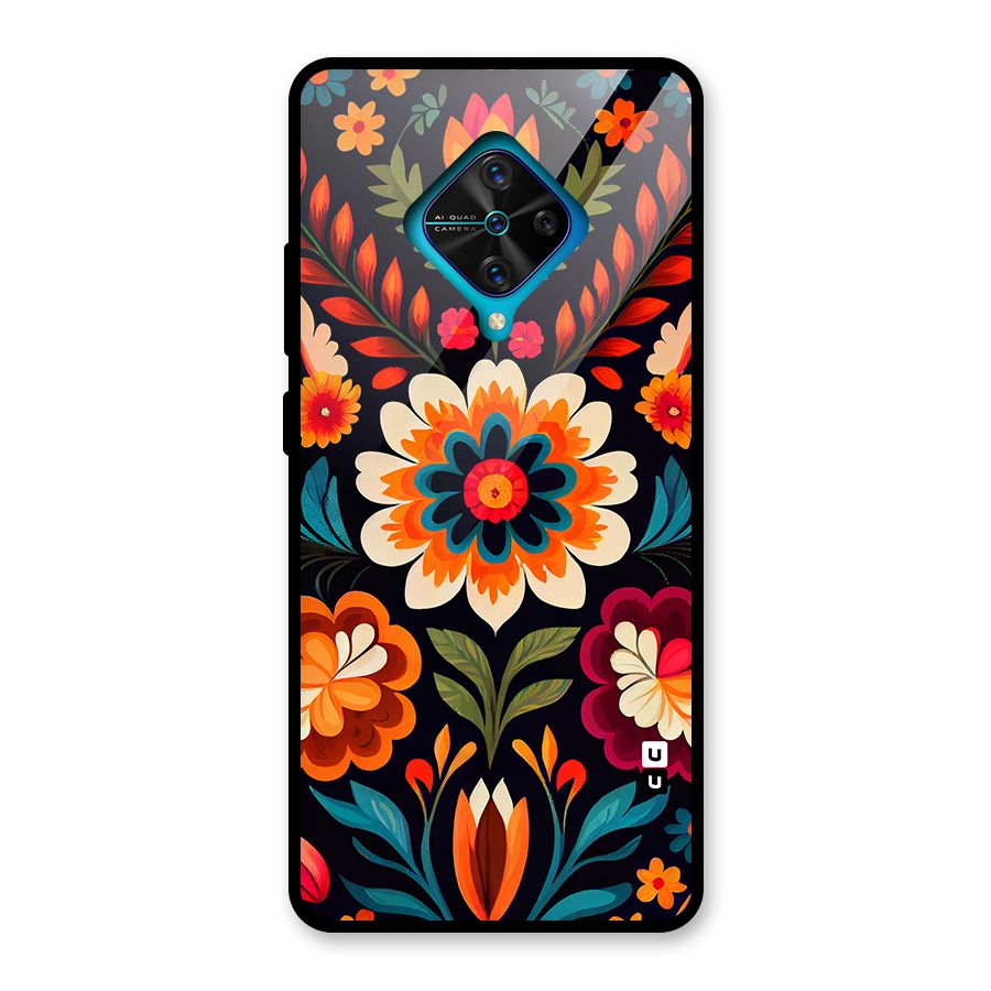 Colorful Mexican Floral Pattern Glass Back Case for Vivo S1 Pro
