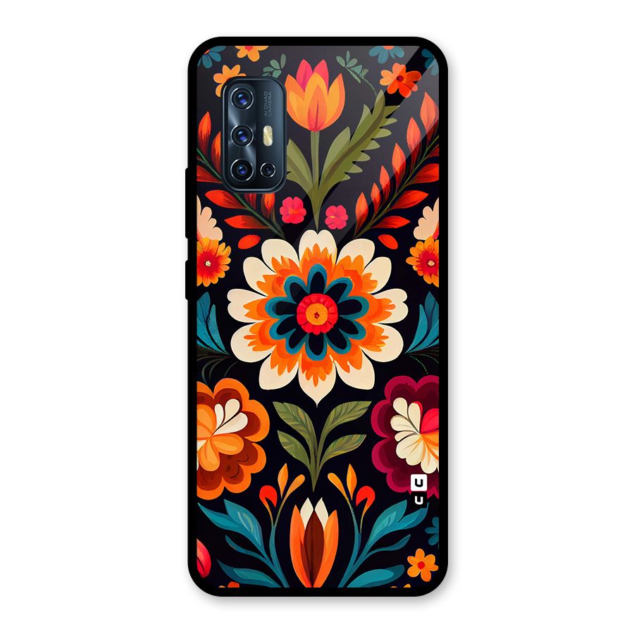 Colorful Mexican Floral Pattern Glass Back Case for Vivo V17