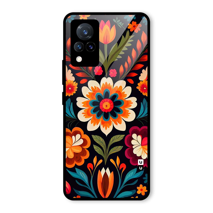 Colorful Mexican Floral Pattern Glass Back Case for Vivo V21 5G