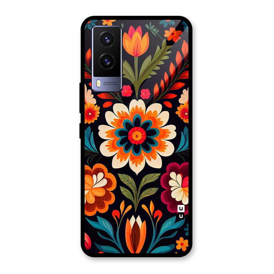 Colorful Mexican Floral Pattern Glass Back Case for Vivo V21e 5G