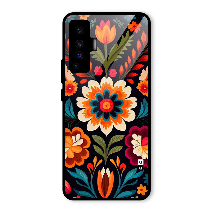 Colorful Mexican Floral Pattern Glass Back Case for Vivo X50