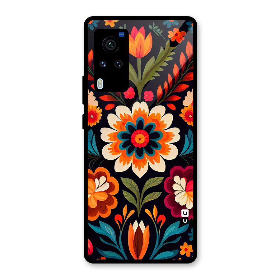 Colorful Mexican Floral Pattern Glass Back Case for Vivo X60 Pro