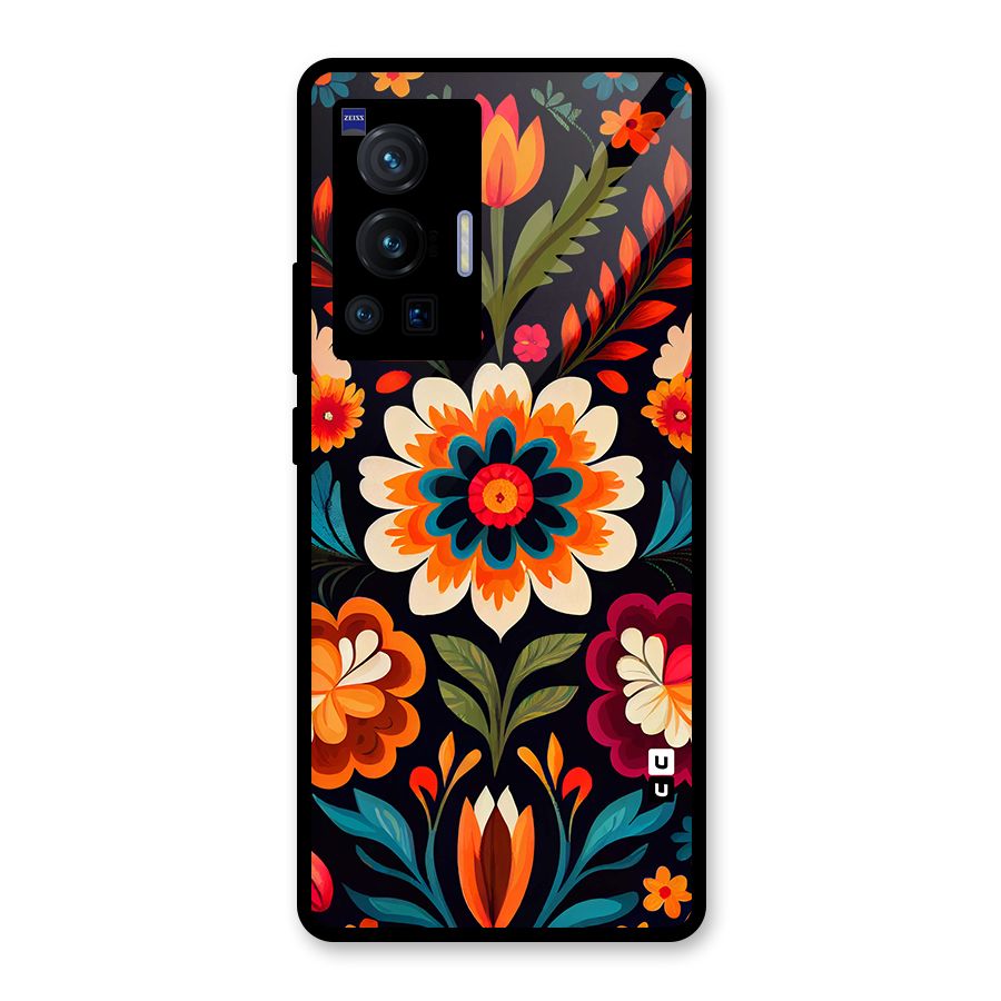 Colorful Mexican Floral Pattern Glass Back Case for Vivo X70 Pro