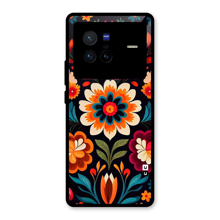 Colorful Mexican Floral Pattern Glass Back Case for Vivo X80