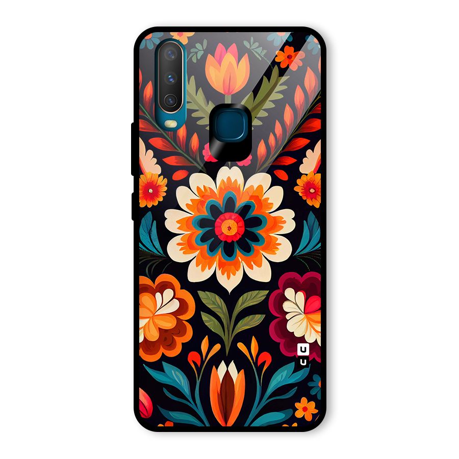 Colorful Mexican Floral Pattern Glass Back Case for Vivo Y15