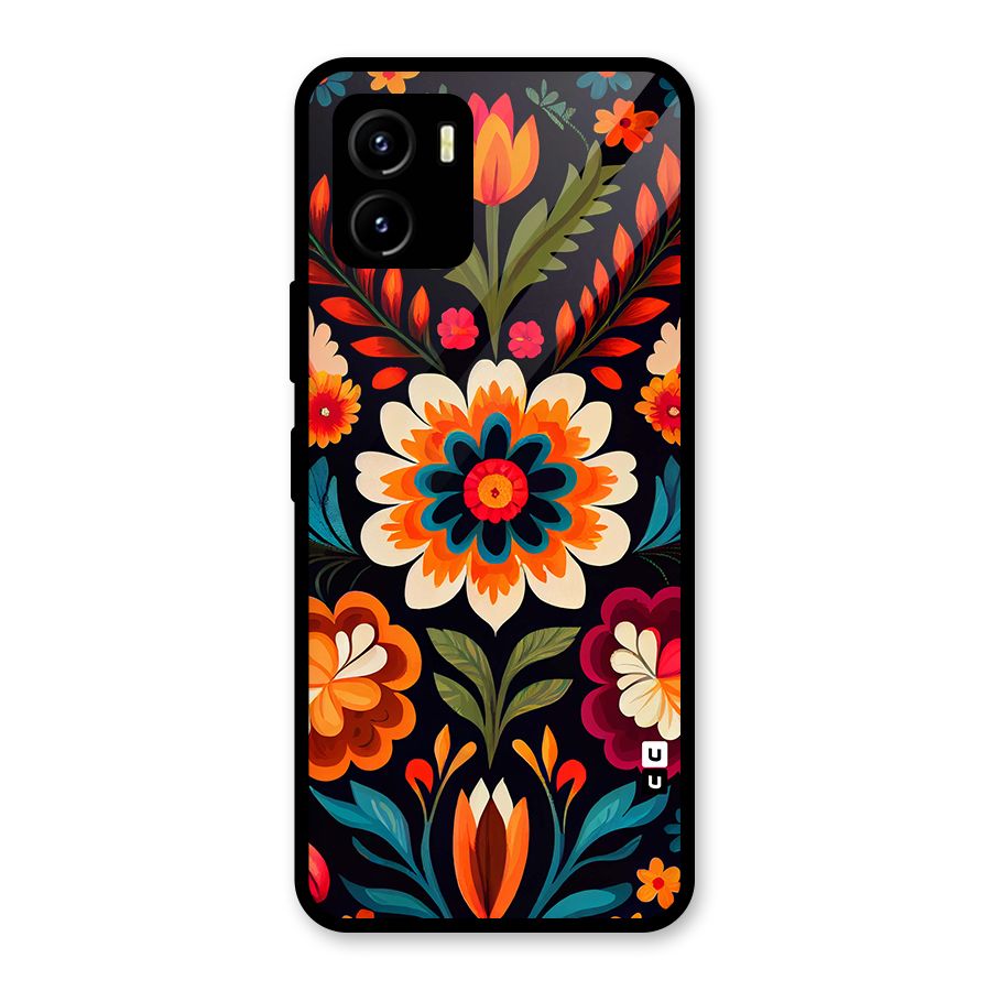Colorful Mexican Floral Pattern Glass Back Case for Vivo Y15s