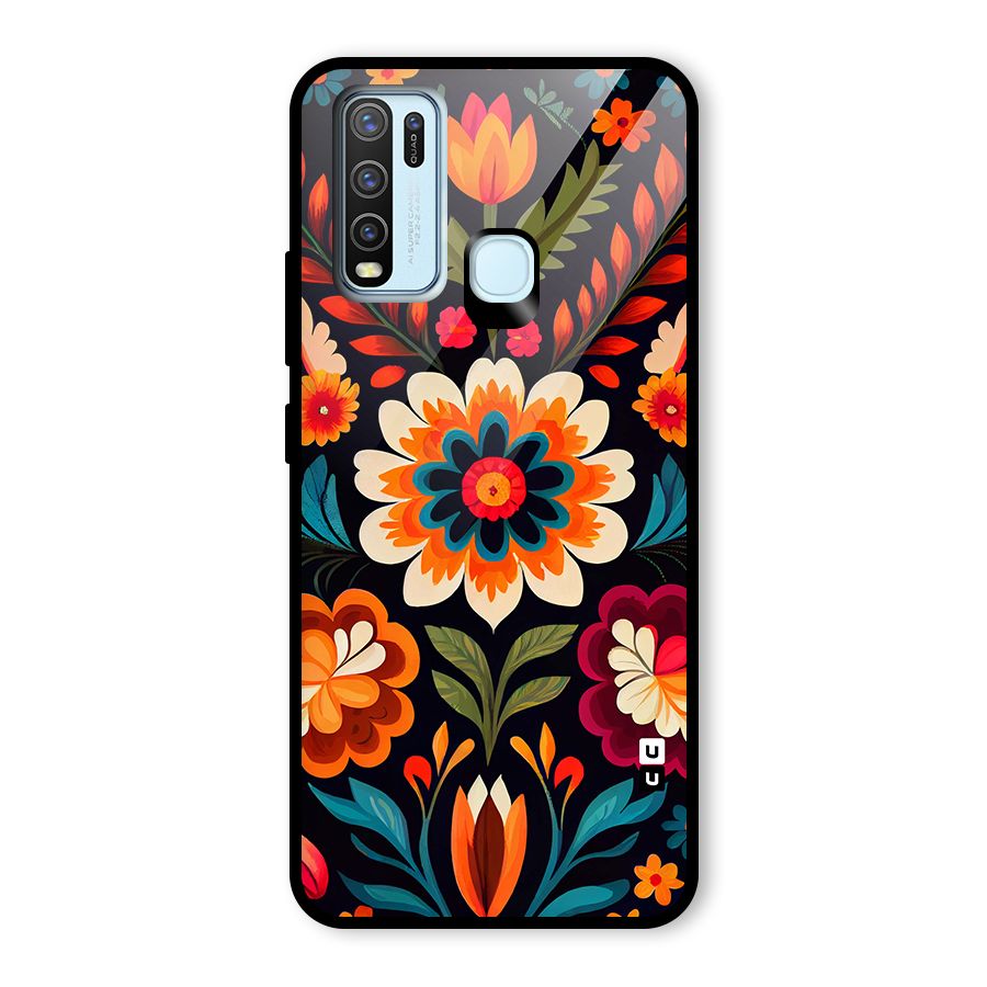 Colorful Mexican Floral Pattern Glass Back Case for Vivo Y30