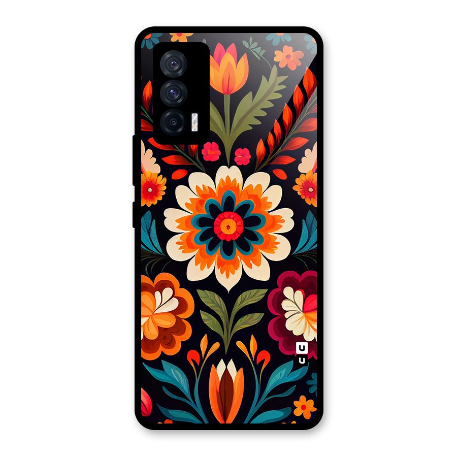 Colorful Mexican Floral Pattern Glass Back Case for Vivo iQOO 7 5G