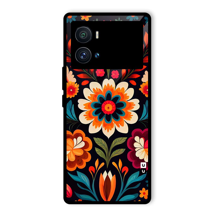 Colorful Mexican Floral Pattern Glass Back Case for Vivo iQOO 9 Pro