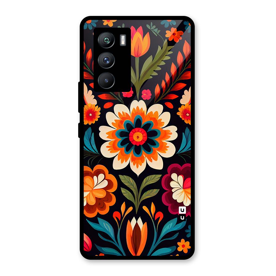 Colorful Mexican Floral Pattern Glass Back Case for Vivo iQOO 9 SE