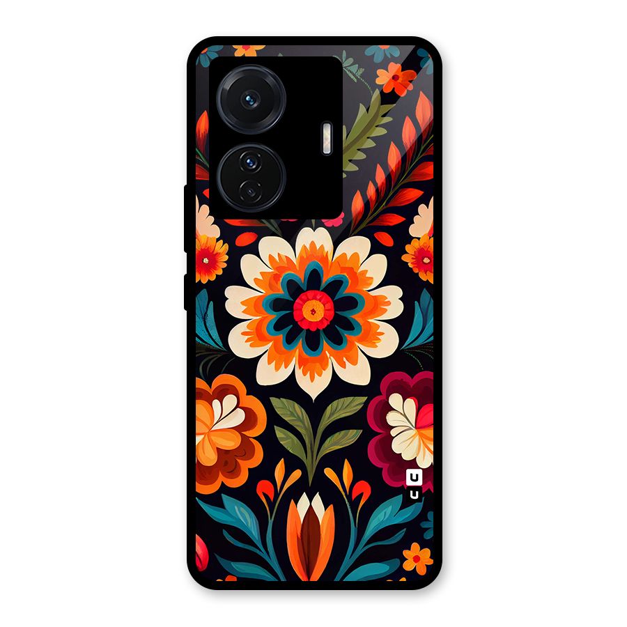Colorful Mexican Floral Pattern Glass Back Case for Vivo iQOO Z6 Pro