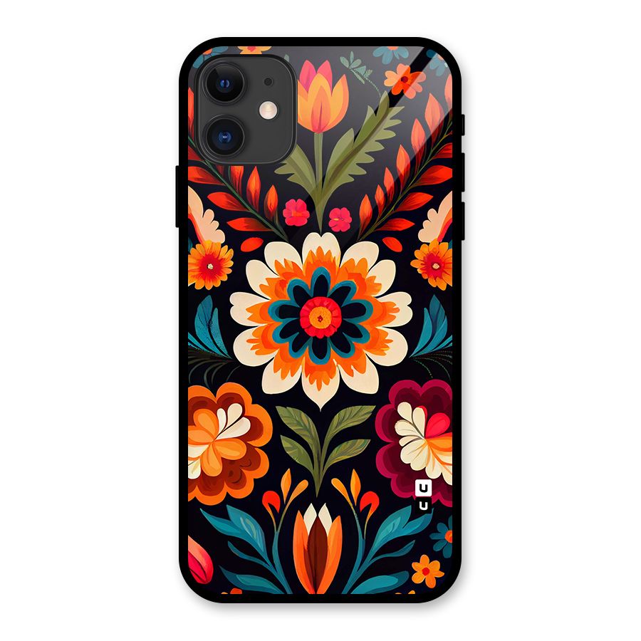 Colorful Mexican Floral Pattern Glass Back Case for iPhone 11