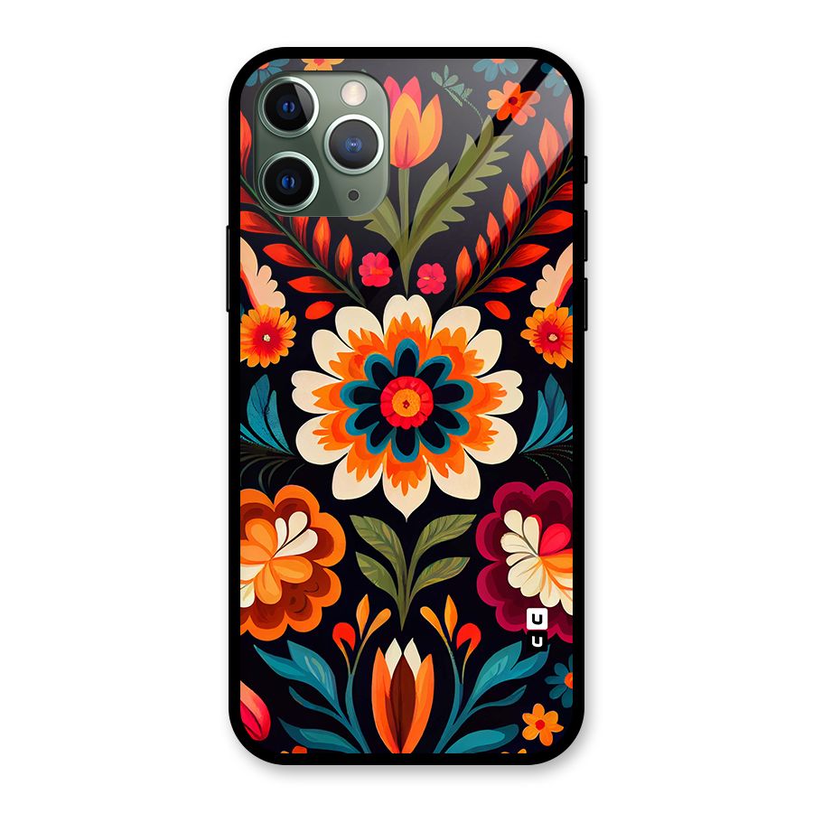 Colorful Mexican Floral Pattern Glass Back Case for iPhone 11 Pro