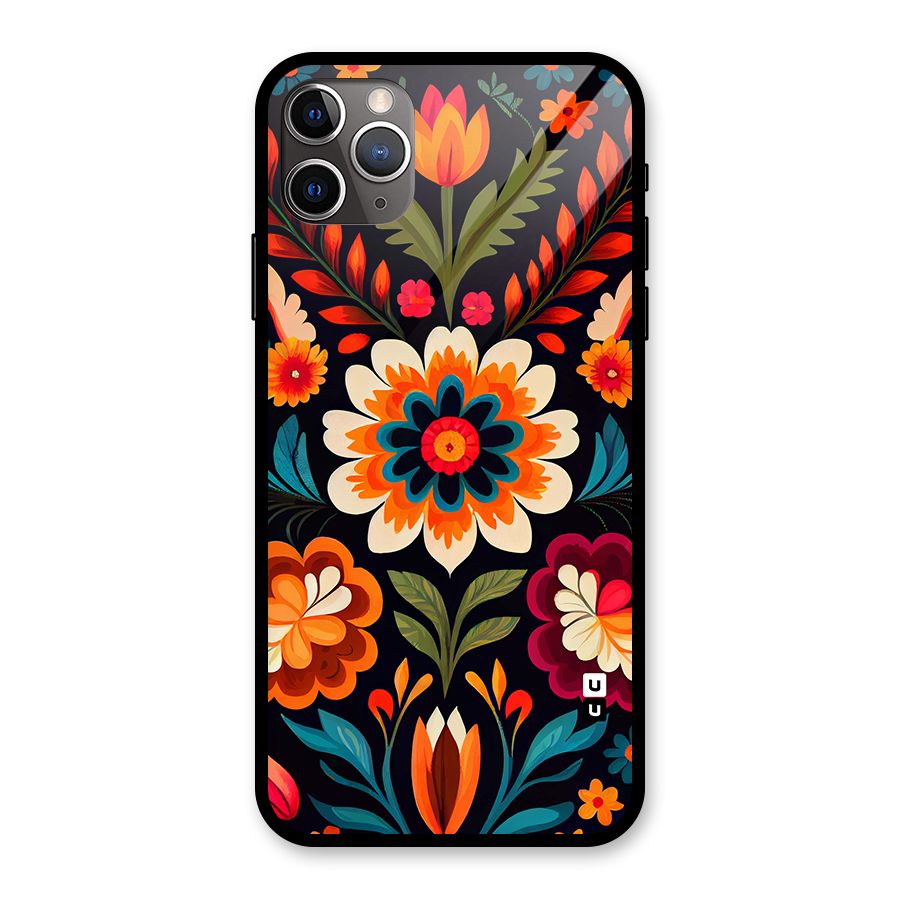 Colorful Mexican Floral Pattern Glass Back Case for iPhone 11 Pro Max