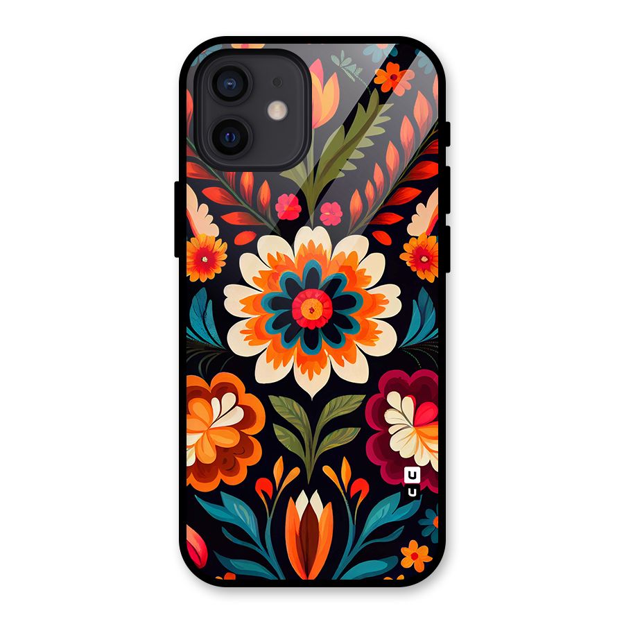 Colorful Mexican Floral Pattern Glass Back Case for iPhone 12