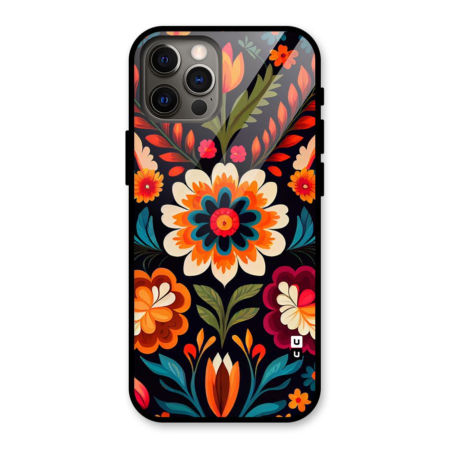 Colorful Mexican Floral Pattern Glass Back Case for iPhone 12 Pro