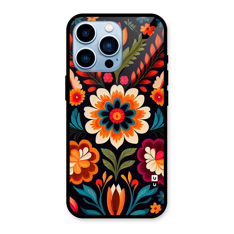 Colorful Mexican Floral Pattern Glass Back Case for iPhone 13 Pro