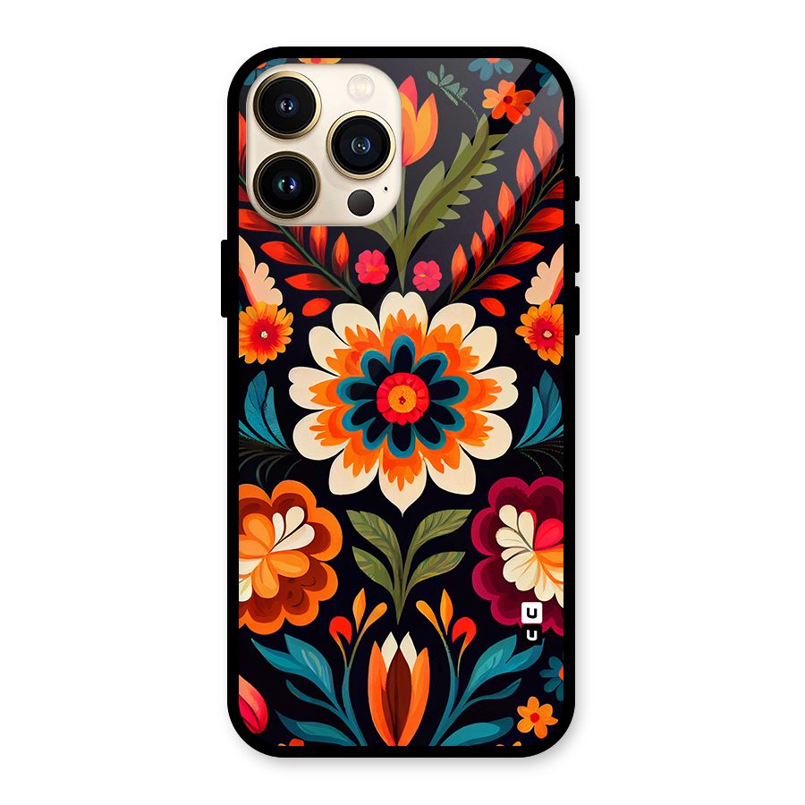Colorful Mexican Floral Pattern Glass Back Case for iPhone 13 Pro Max