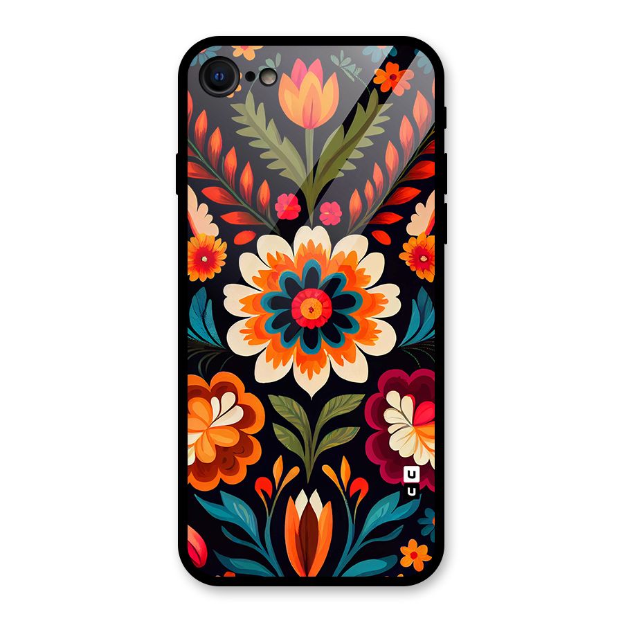 Colorful Mexican Floral Pattern Glass Back Case for iPhone SE 2022
