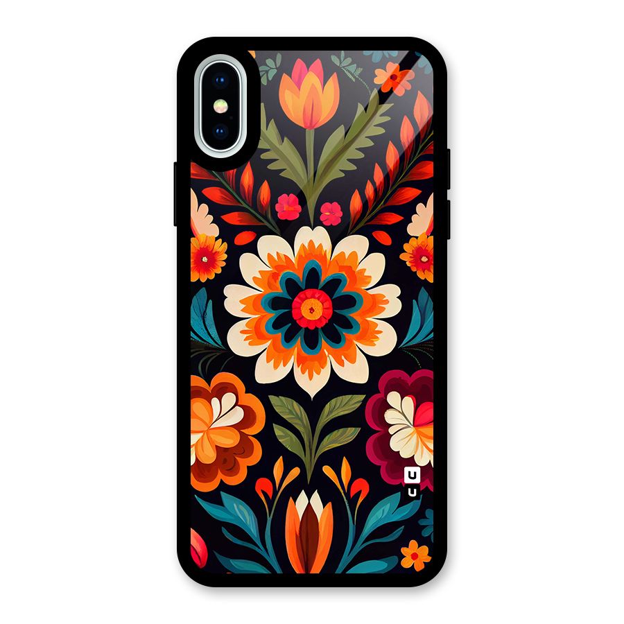 Colorful Mexican Floral Pattern Glass Back Case for iPhone XS