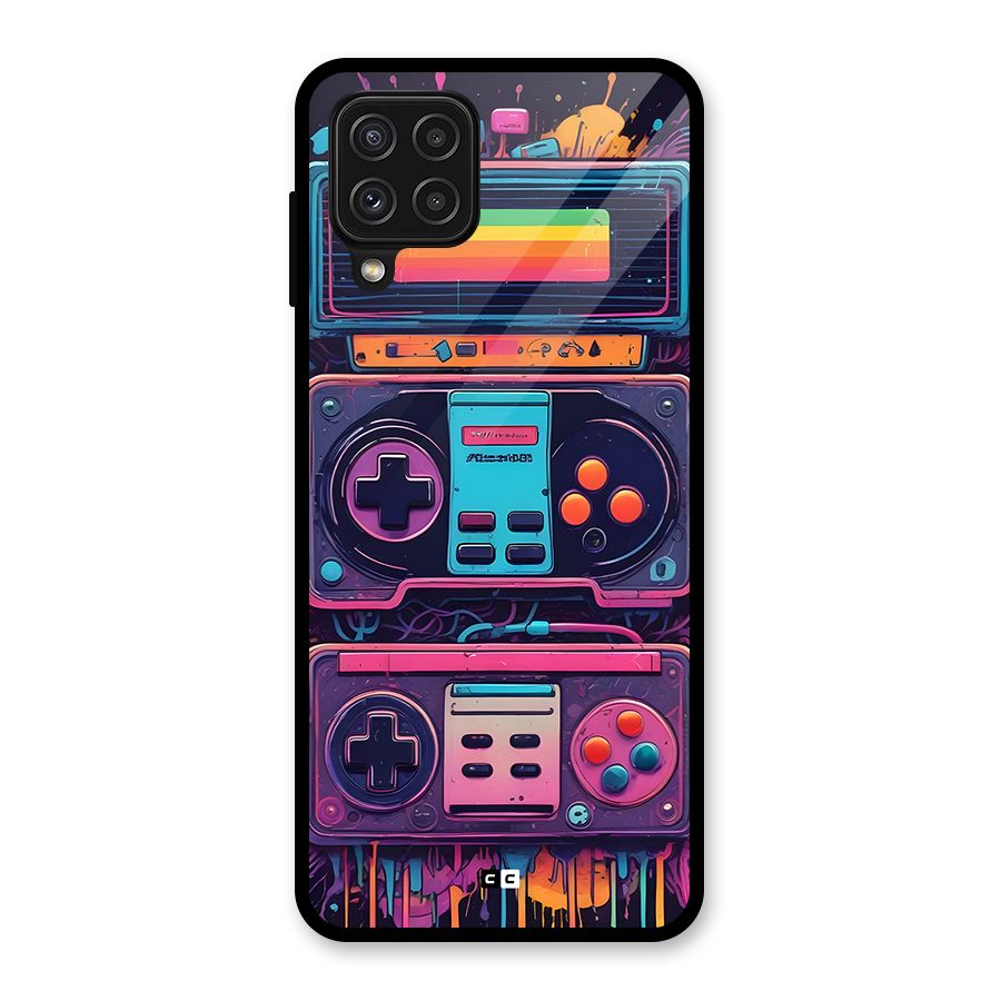 Comic Gaming Console Glass Back Case for Galaxy A22 4G