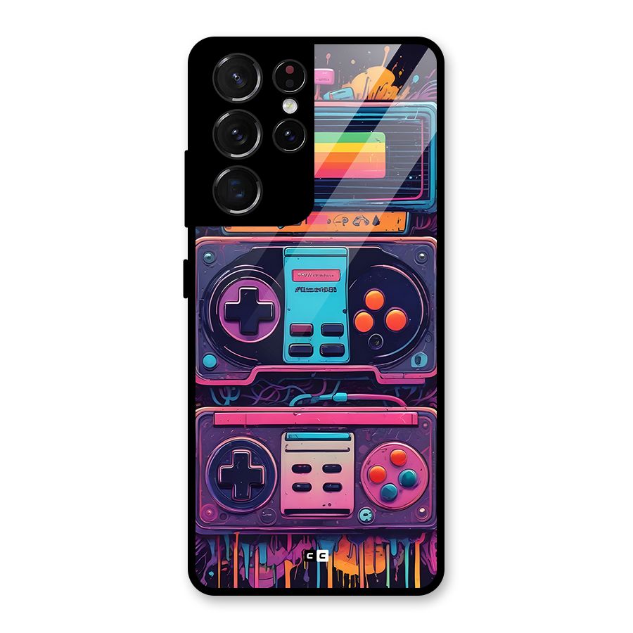 Comic Gaming Console Glass Back Case for Galaxy S21 Ultra 5G