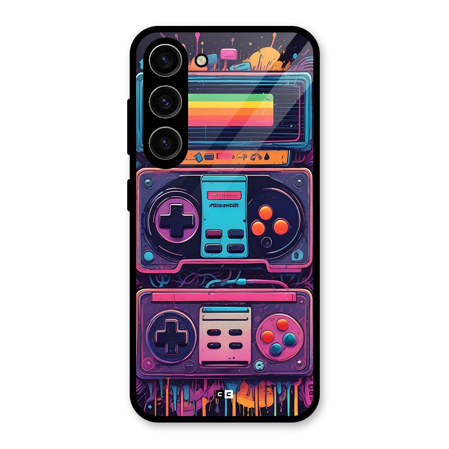 Comic Gaming Console Glass Back Case for Galaxy S23