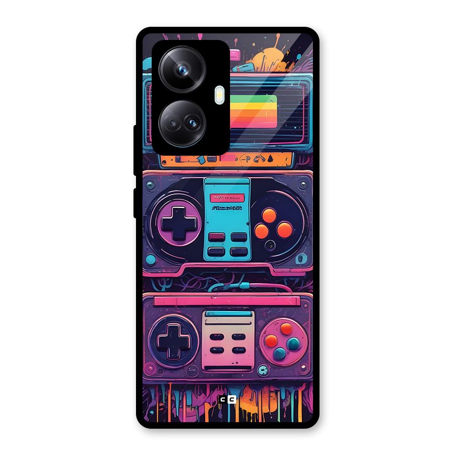 Comic Gaming Console Glass Back Case for Realme 10 Pro Plus