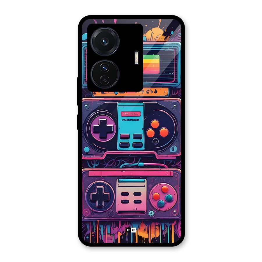 Comic Gaming Console Glass Back Case for Vivo T1 Pro