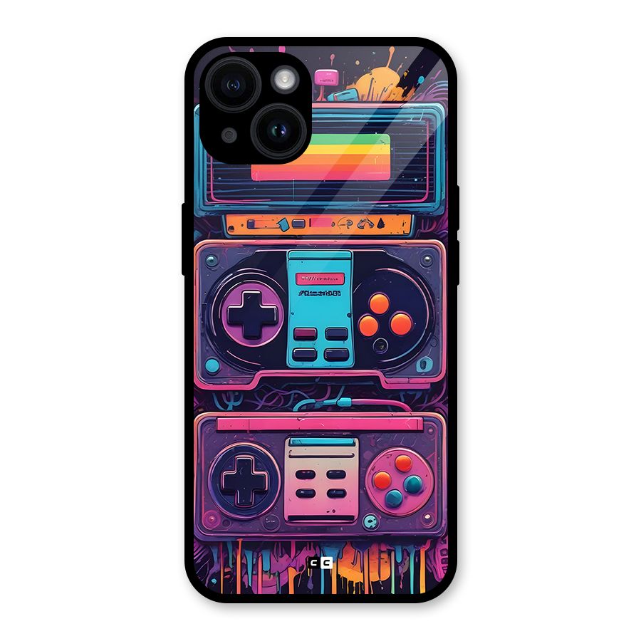 Comic Gaming Console Glass Back Case for iPhone 14