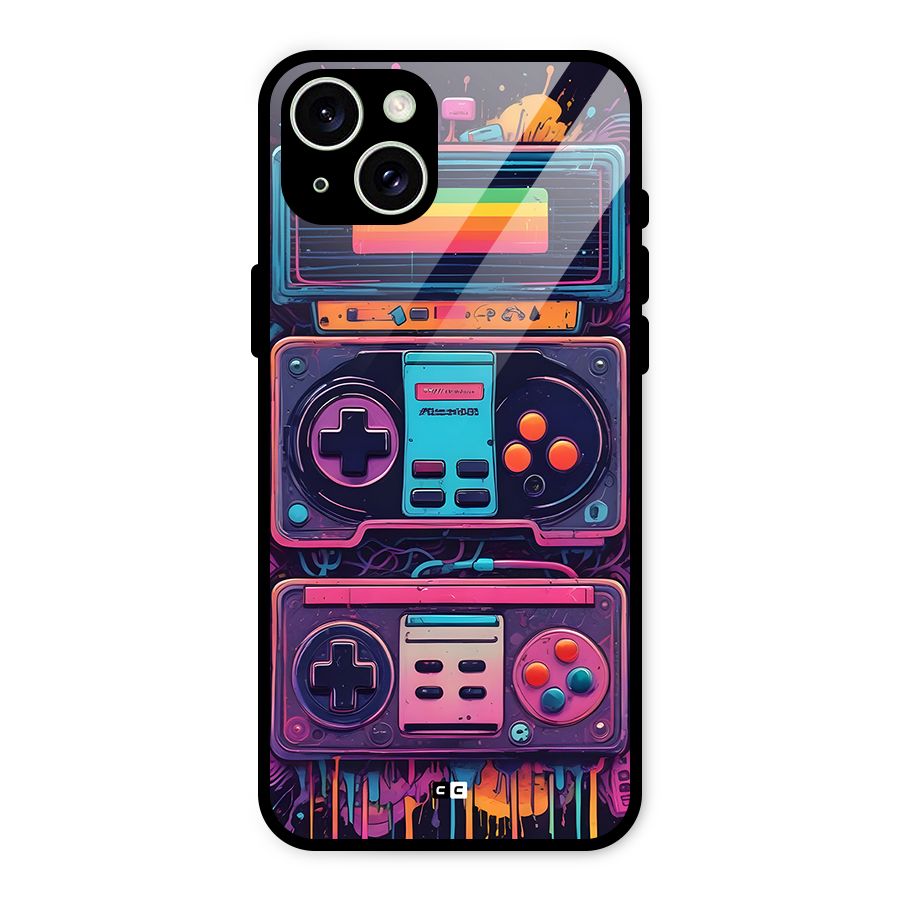 Comic Gaming Console Glass Back Case for iPhone 15 Plus