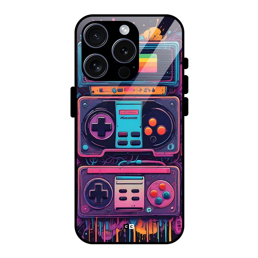 Comic Gaming Console Glass Back Case for iPhone 15 Pro