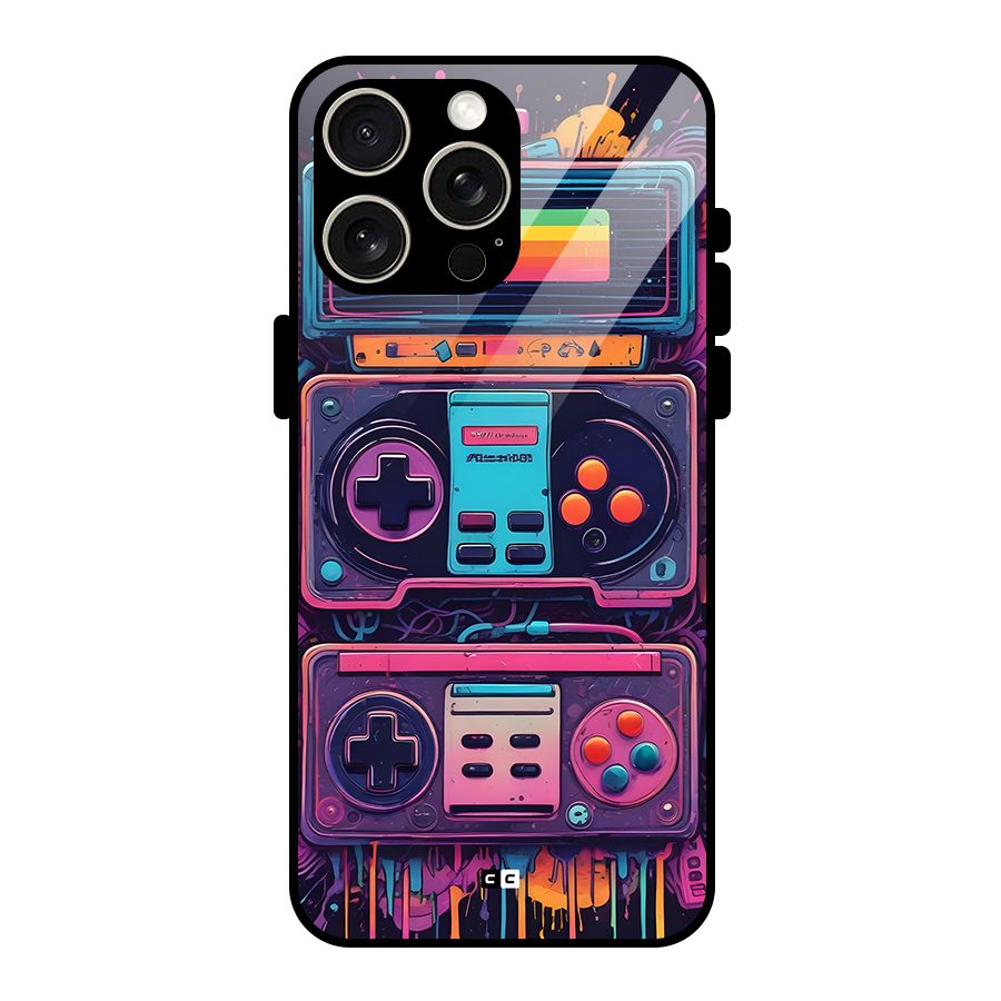 Comic Gaming Console Glass Back Case for iPhone 15 Pro Max