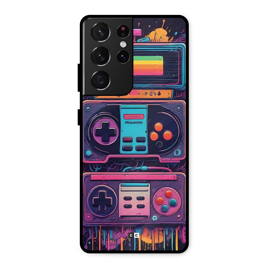 Comic Gaming Console Metal Back Case for Galaxy S21 Ultra 5G