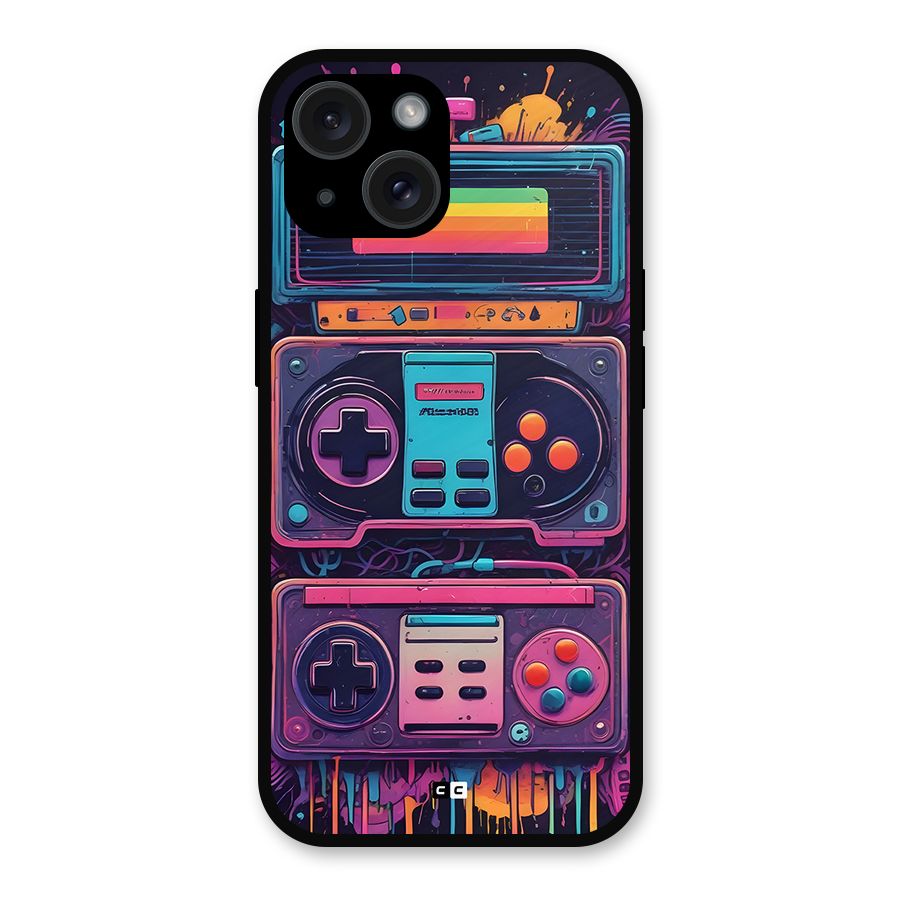 Comic Gaming Console Metal Back Case for iPhone 15