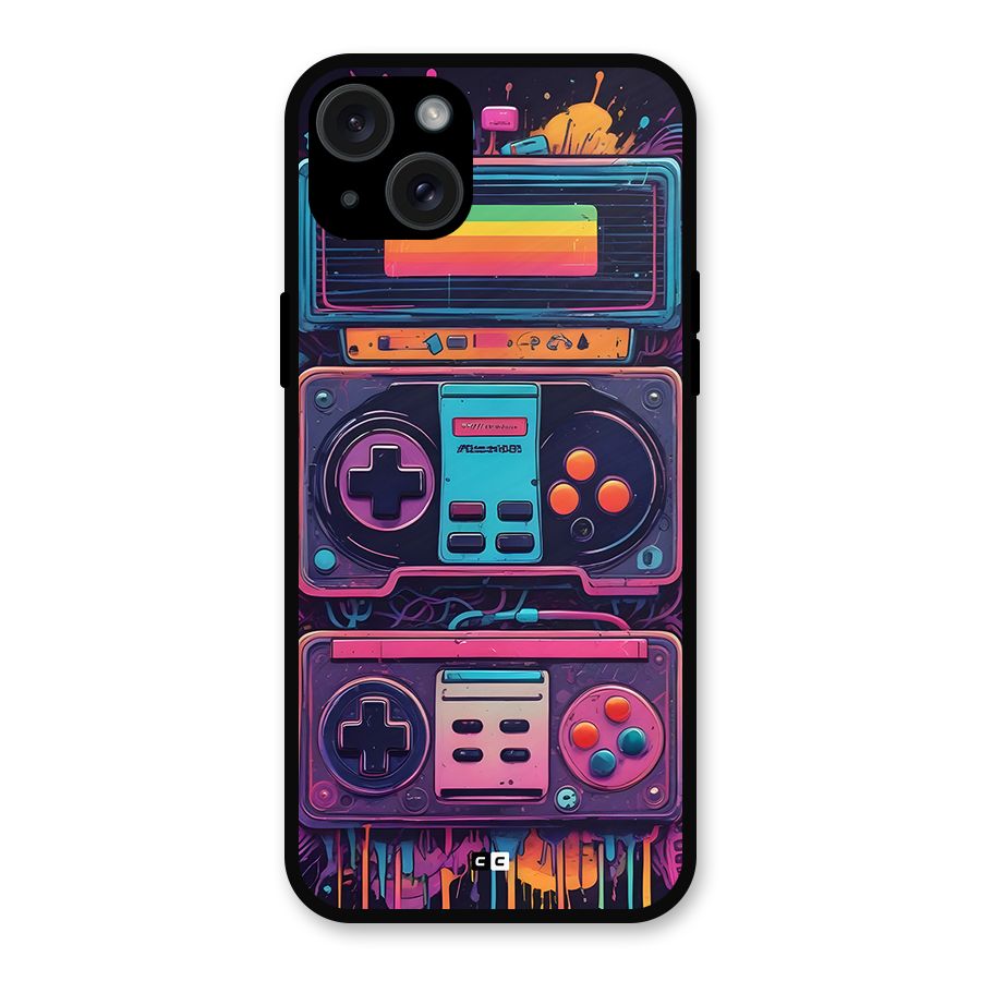 Comic Gaming Console Metal Back Case for iPhone 15 Plus