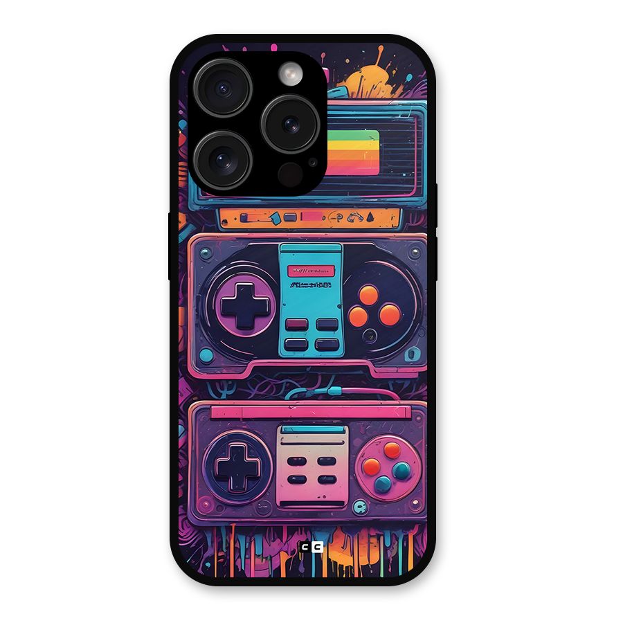 Comic Gaming Console Metal Back Case for iPhone 15 Pro