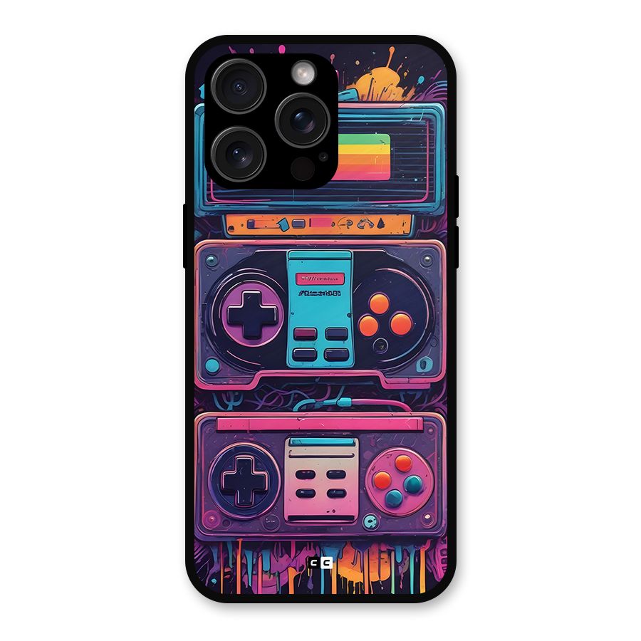 Comic Gaming Console Metal Back Case for iPhone 15 Pro Max