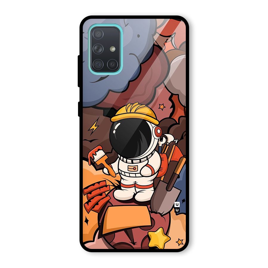 Comic Space Astronaut Glass Back Case for Galaxy A71
