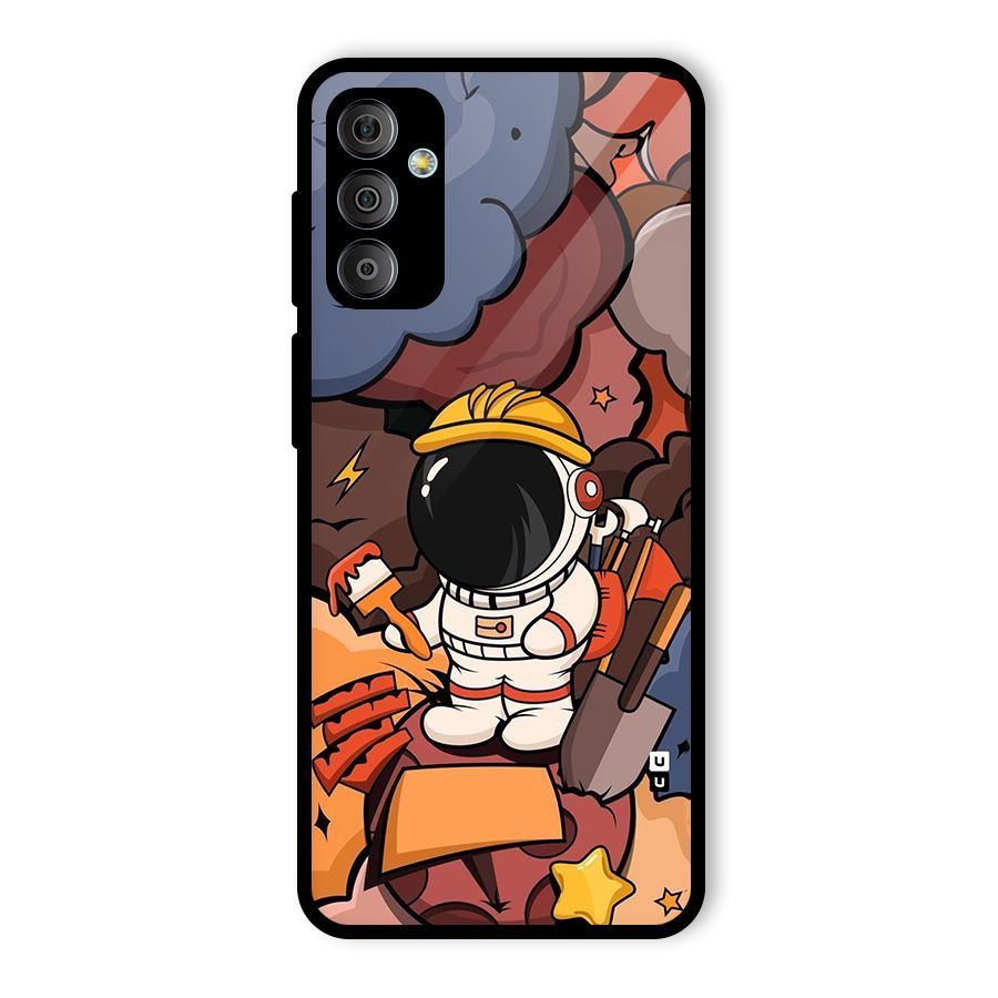 Comic Space Astronaut Glass Back Case for Galaxy F23