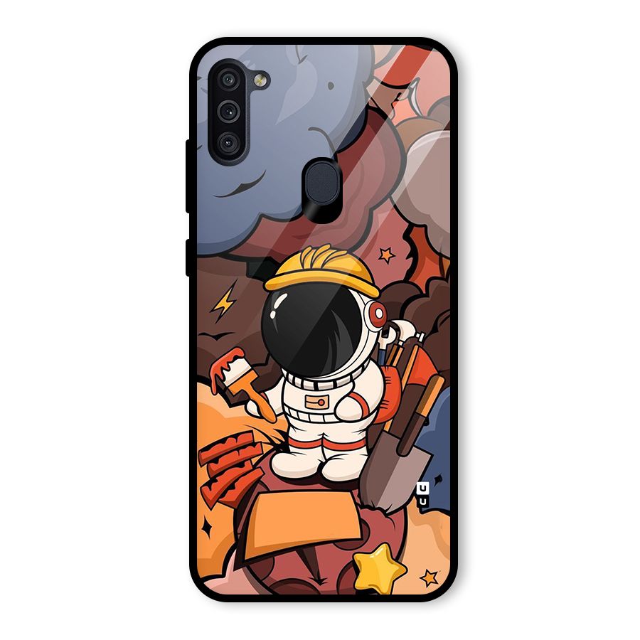 Comic Space Astronaut Glass Back Case for Galaxy M11