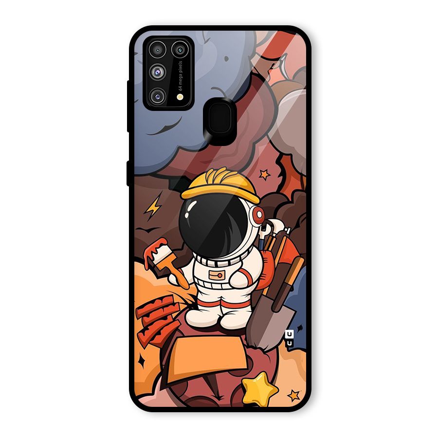 Comic Space Astronaut Glass Back Case for Galaxy M31